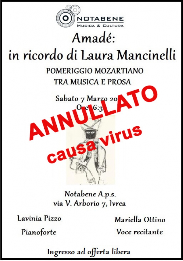 - Rinviato - Concerto &quot;Amadè&quot; musica e prosa su Amadeus Mozart, Lavinia Pizzo e Mariella Ottino