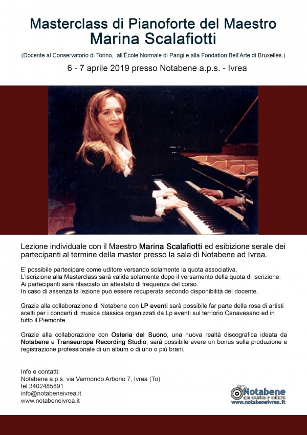 Masterclass di pianoforte del Maestro Marina Scalafiotti, 6-7 aprile 2019